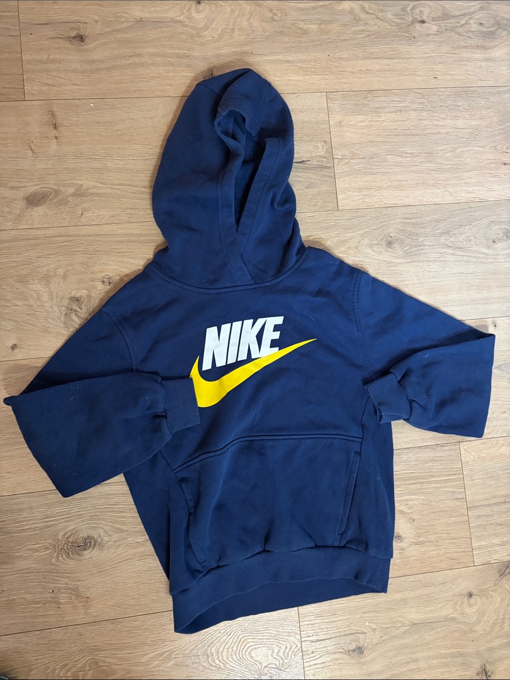 Nike Kids Navy Hoodie with Yellow Swoosh